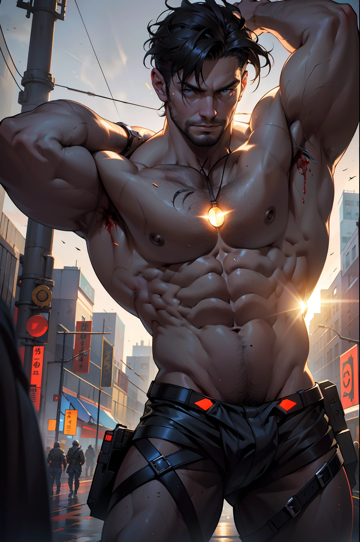 Invading aliens,uncanny,Inhuman appearance,Bloody muscles,Murderous,Full body like,combats,The city was destroyed,of a real,Facial features are carefully depicted,Realistic skin texture,Dark style,depth of fields,high light,Real light,Ray traching,oc rendered,Hyper-realistic,best qualtiy,8K,Works of masters,super-fine,Detailed pubic hair,Correct anatomy,sharp focus on eyes,Bokeh,Facial features are carefully depicted