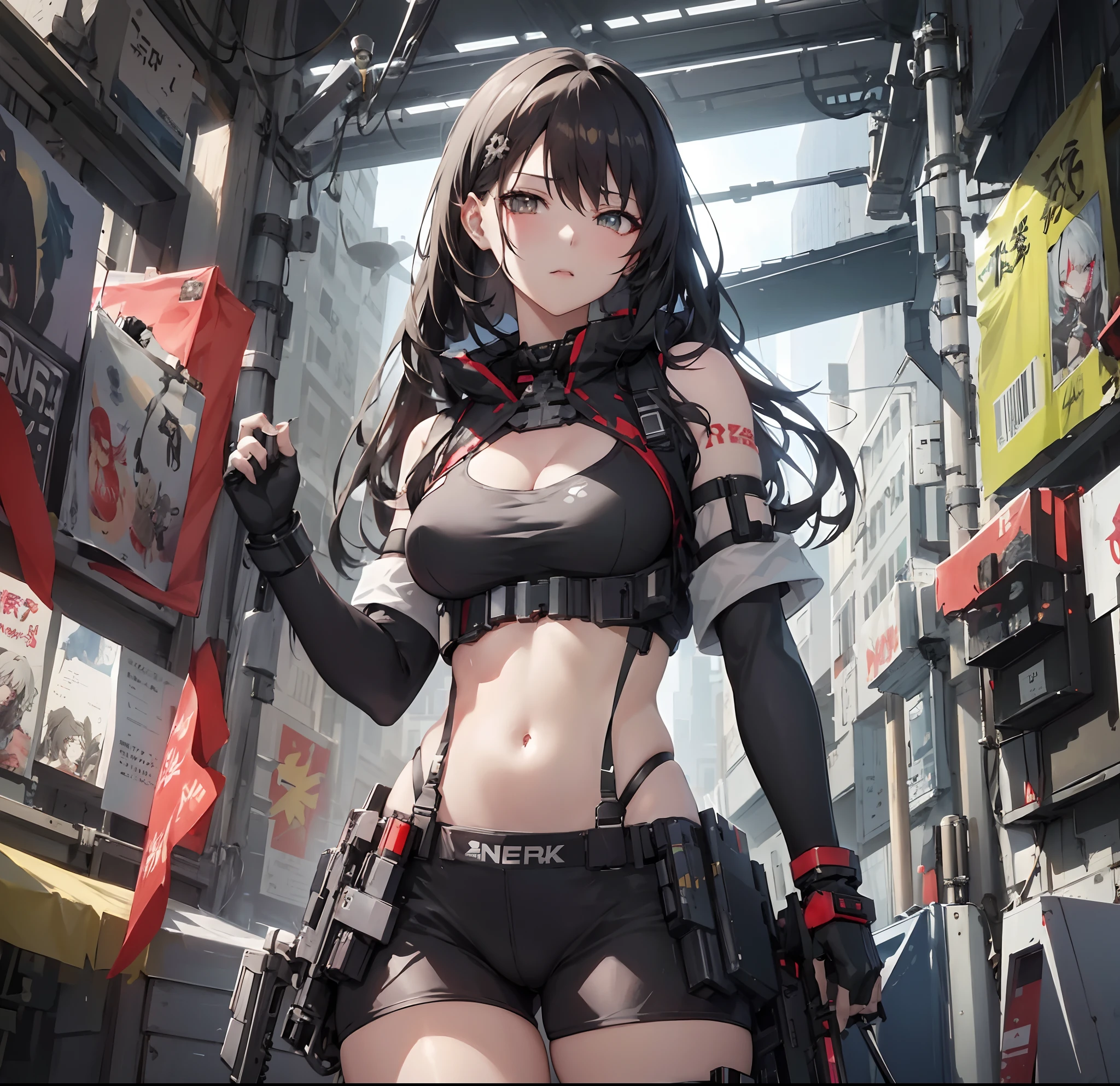 Anime girl in black and white costume holding gun, Cyberpunk Anime Girl, female cyberpunk anime girl, Cyberpunk anime girl mecha, anime cyberpunk art, Digital Cyberpunk Anime Art, cyberpunk anime art, girls frontline style, female action anime girl, modern cyberpunk anime, best anime 4k konachan wallpaper, girls frontline cg, guweiz, Mechanized soldier girl