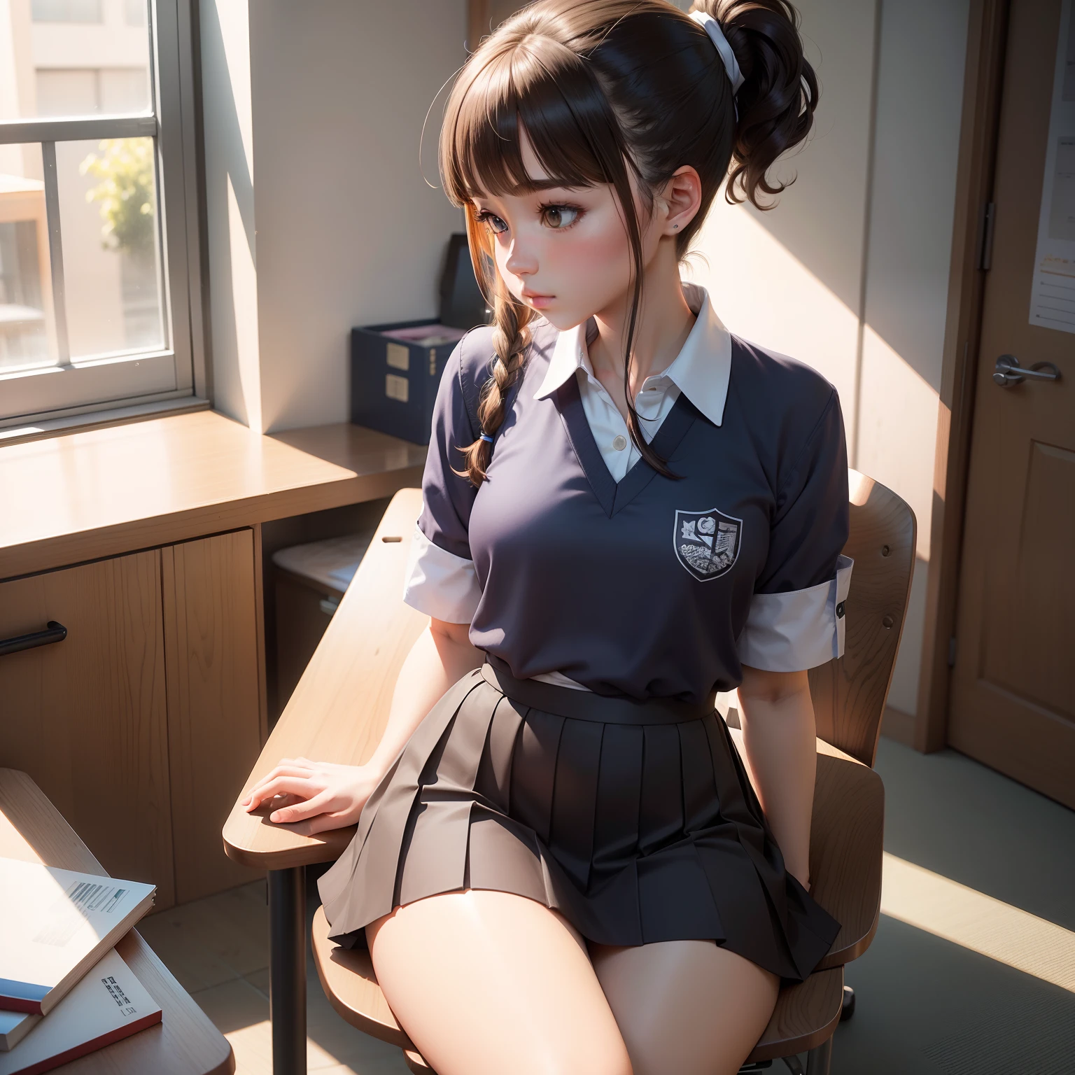 La mejor calidad, Obra maestra, solamente, 1girl, Kouhav1, (Uniforme escolar), avergonzado, Mirando al espectador,