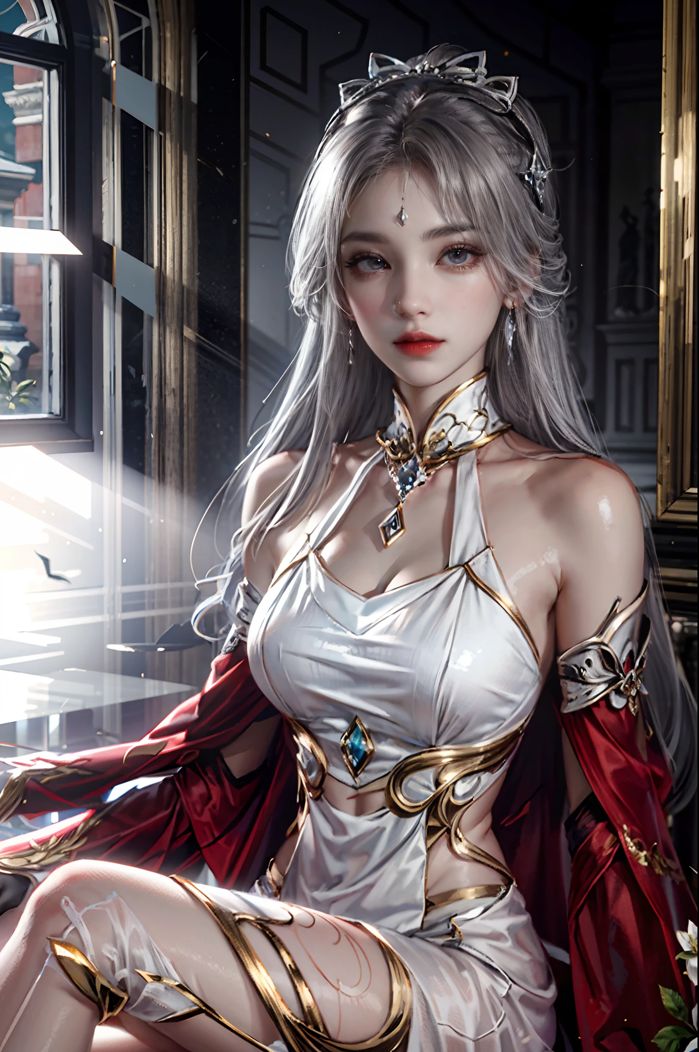 Royal sister，Detailed eyes，详细的脸，mature face，Ripe body，Tall body，Seductive body，Long legs，4k，k hd，fleshy feeling，White translucent lace，White plump delicate body，Beautiful face，Cherry small mouth，Beautiful and delicious（3D  royal sister），a plump buttocks，