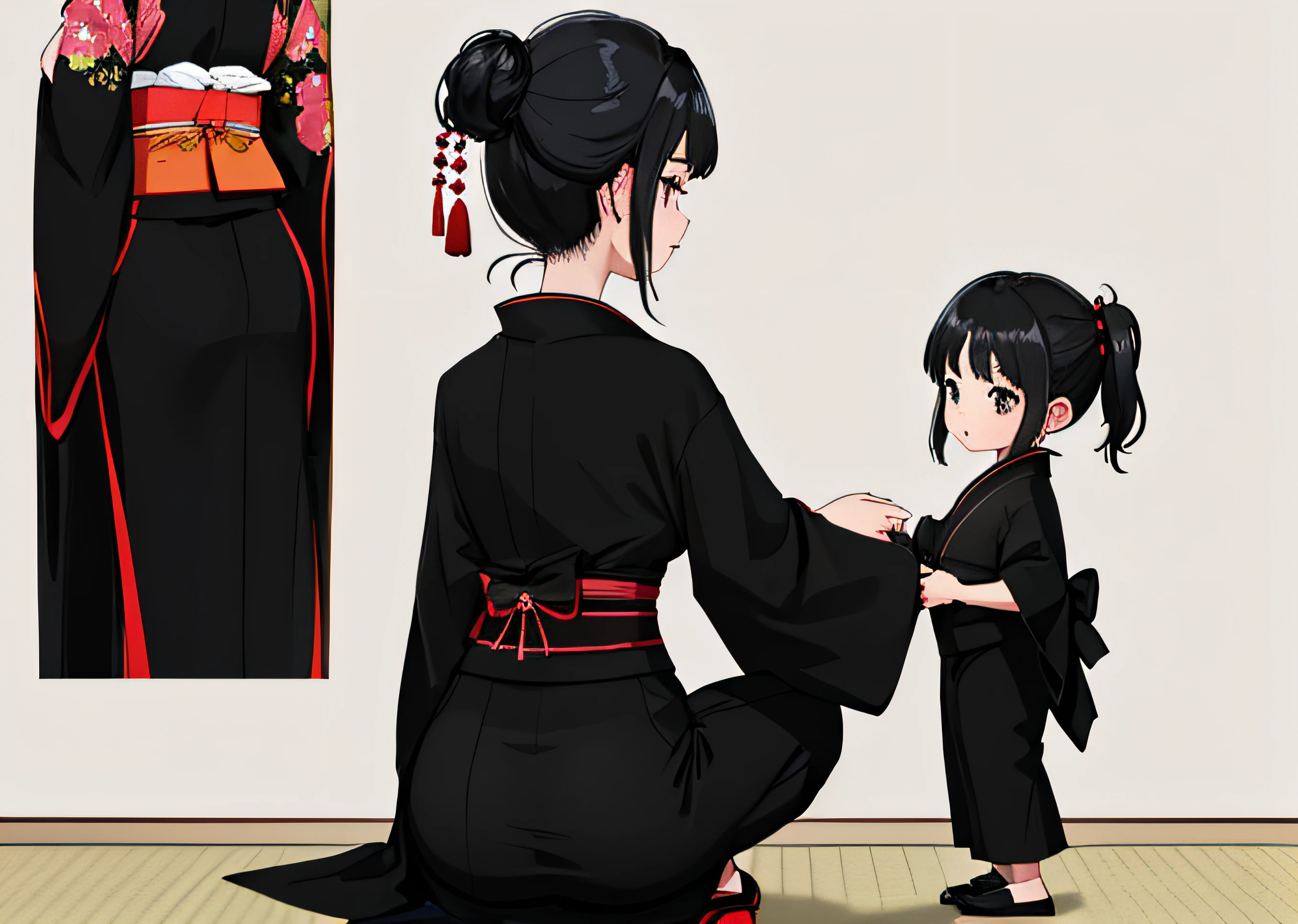 Mother and daughter　Height difference　Black Hair　Shortcuts　hair band　Completely naked　Beautiful breasts　Japanese-style room