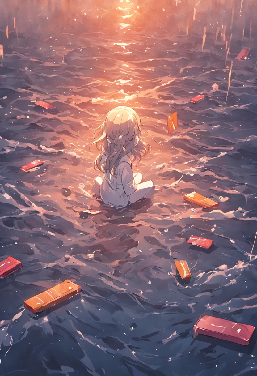 A pack of cigarette packs floats on the surface of the sea,Raindrops hit the sea,Dark and gloomy sky