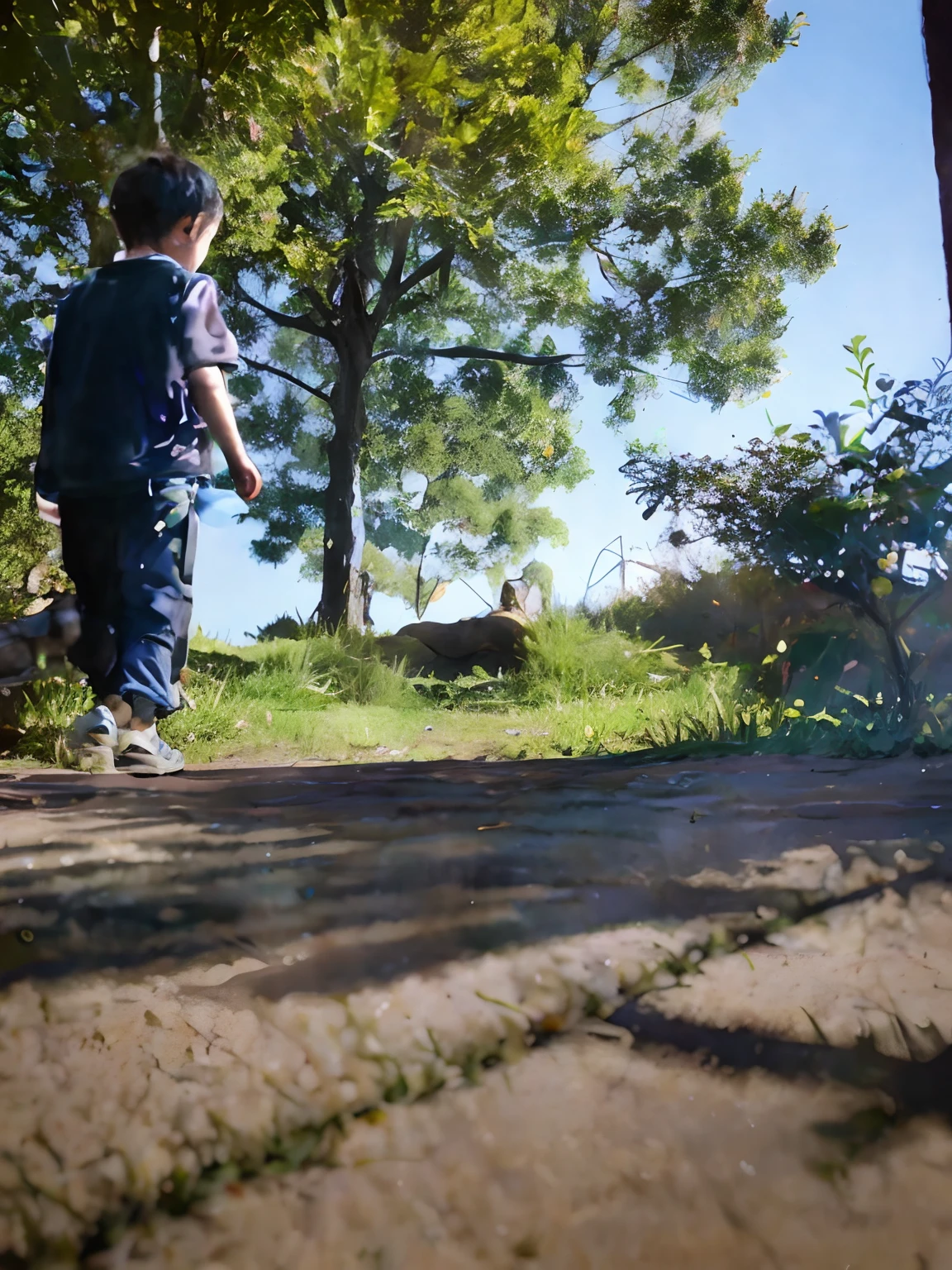 There was a little boy walking on the path of the park, walking at the park, Beautiful surroundings, walking boy, Childhood, Go to the right, beautiful fine sky, In sunny weather, walking at the garden, at park, On a sunny day, In Park, standing over a tomb stone, Shot on 1 6 mm, low angle shot
