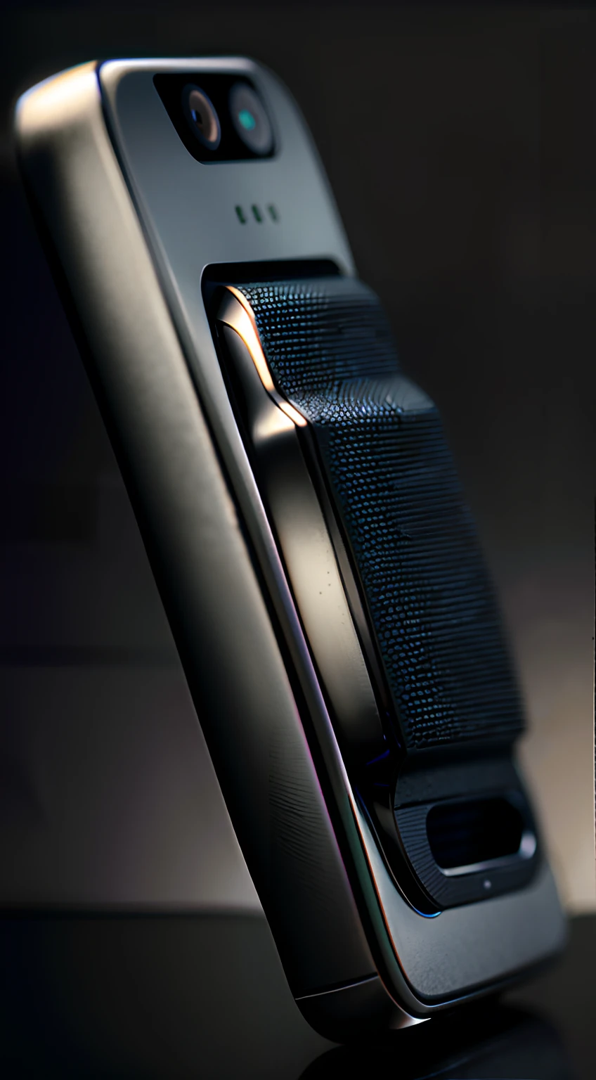 Close-up of the phone with camera, the sideview, side - view, bottom - view, close up shot from the side, highly detailed shot, waist - shot, close up portrait shot, Incredibly sharp details, exquisite handle, really close - up shot, ultra detailed close up, detailed close up shot, Ultra-detailed