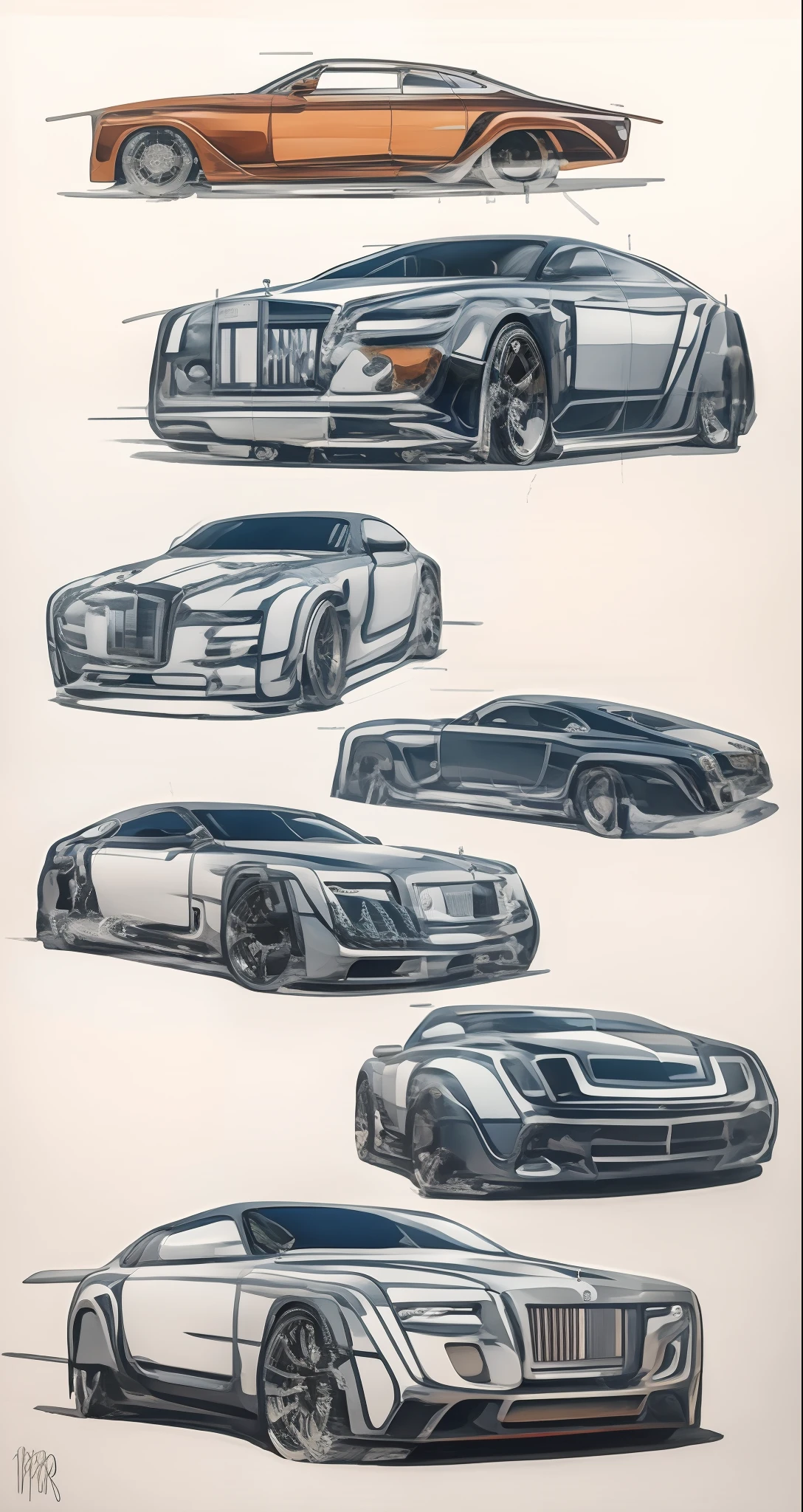 Rolls Royces, cars, art, highly detailed, masterpiece, precise, super detailed, best quality, 4K, multicolor painting, wide angle