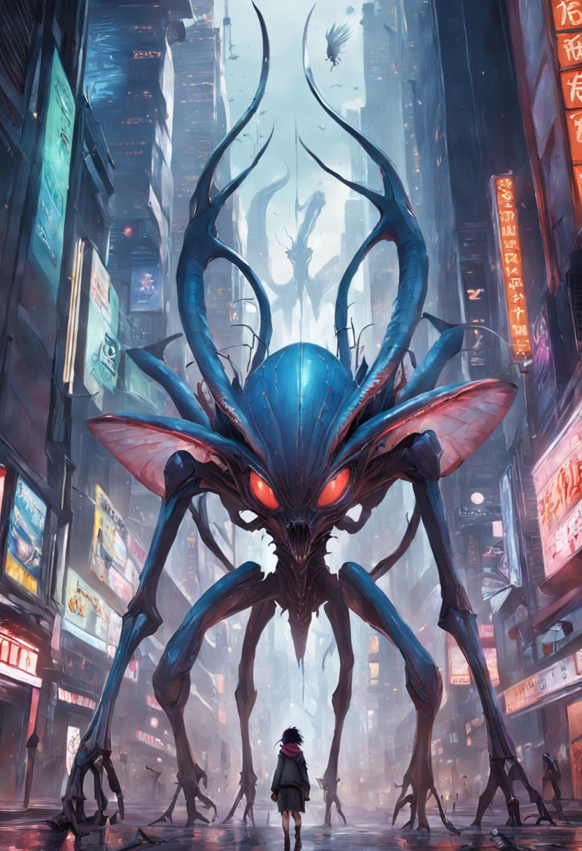 Invading aliens，Invasive insects，8 legs，uncanny，blood vess，，Murderous，Full body like，combats，The city was destroyed，of a real，Facial features are carefully depicted，Realistic skin texture，Dark style，depth of fields，high light，Real light，Ray traching，oc rendered，Hyper-realistic，best qualtiy，8K，Works of masters，super-fine，Detailed pubic hair，Correct anatomy，sharp focus on eyes，Bokeh，Facial features are carefully depicted