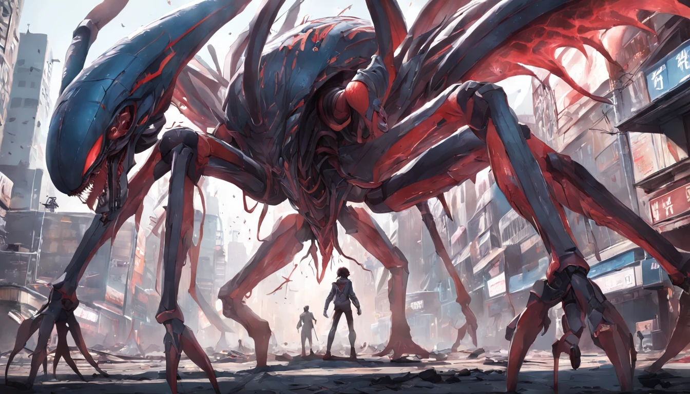 Invading aliens,Invasive insects,8 legs,uncanny,blood vess,,Murderous,Full body like,combats,The city was destroyed,of a real,Facial features are carefully depicted,Realistic skin texture,Dark style,depth of fields,high light,Real light,Ray traching,oc rendered,Hyper-realistic,best qualtiy,8K,Works of masters,super-fine,Detailed pubic hair,Correct anatomy,sharp focus on eyes,Bokeh,Facial features are carefully depicted