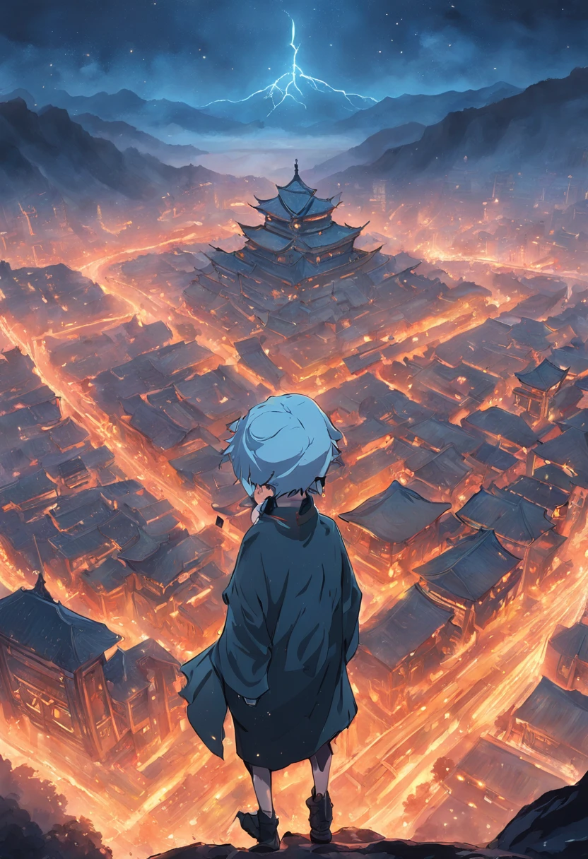 (The monk has no hair),The mountains are filled with mist,Blue-black turtle,Huge body,Xuanwu,High altitude,Faraway view,super detailing,best qualtiy,tmasterpiece,4K,Epic artwork