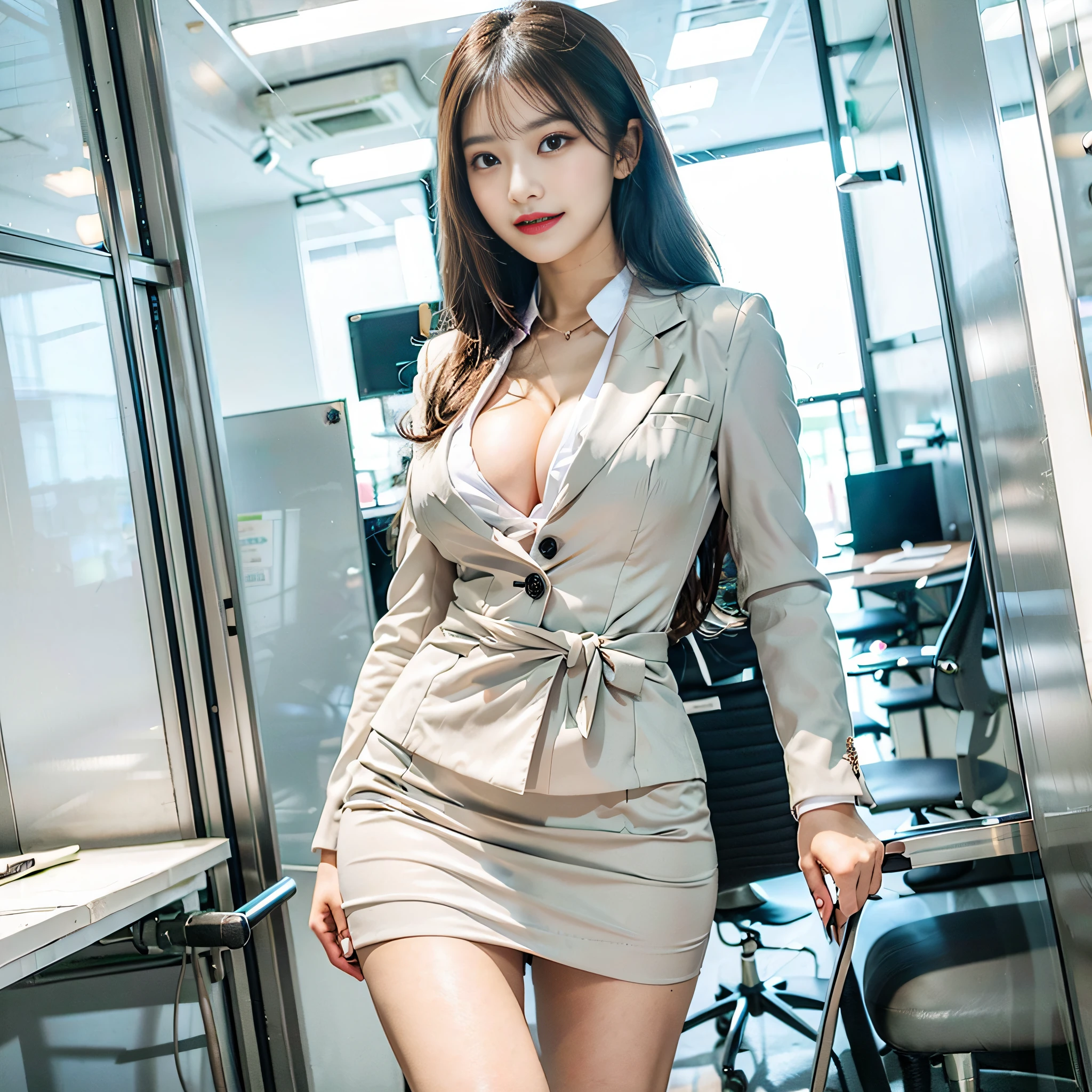 Arab asian woman in business suit posing in office, Japan person model,(((beautiful countenance))),(((big eye))),(((Beautiful eyes))),(((long lashes))),((Beautiful teeth alignment)),Wearing a strict business suit, wearing tight suit, wearing a business suit, in a strict suit, Office Clothes, sexy dress, Korean Girl, tight outfit, in a strict suit, Gorgeous young Korean woman, in a business suit, Girl in suit, Wearing a business suit, Girl in a suit,(((huge tit))), ((cleavage of the breast)),(( nippleless)),