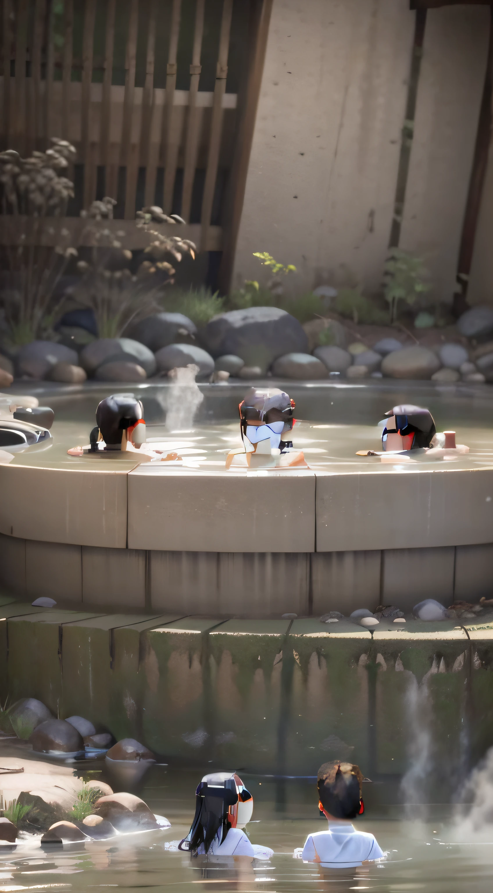 Three children soaking in the hot spring
