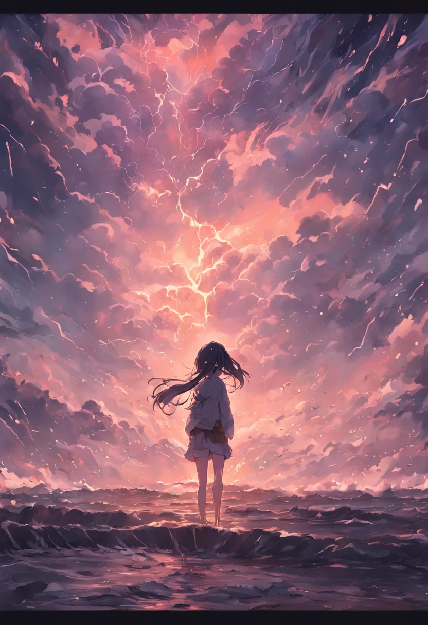 Gloomy and dim sky,violent storm,the sea,There are no characters