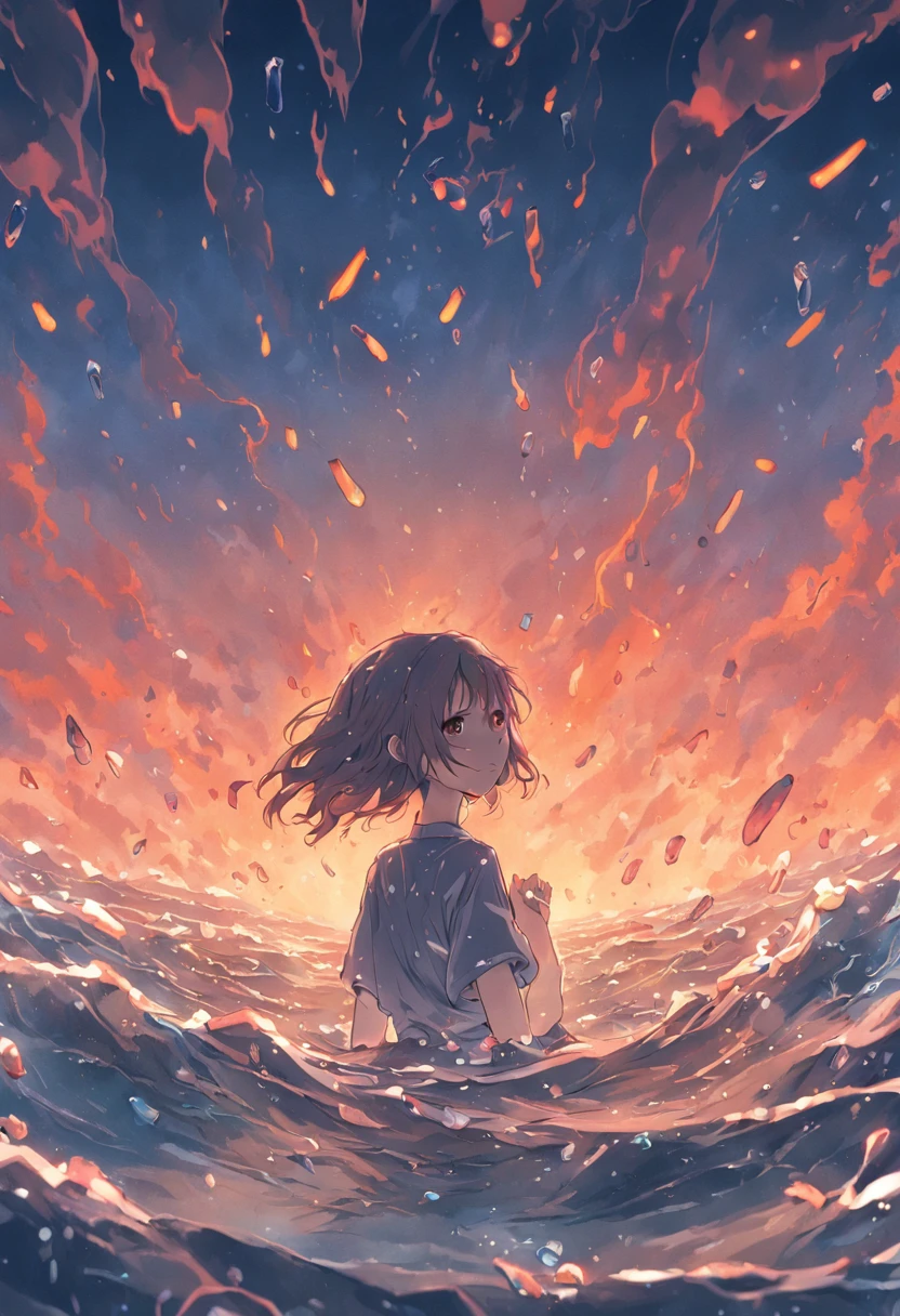 A pack of cigarette packs floats on the surface of the sea,Raindrops hit the sea,Dark and gloomy sky,There are no characters