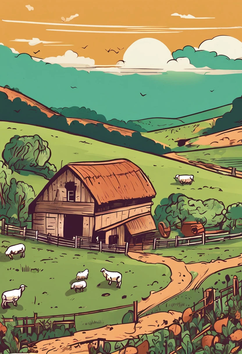 farm with sheep breeding and simple houses scattered throughout,but without any plantation