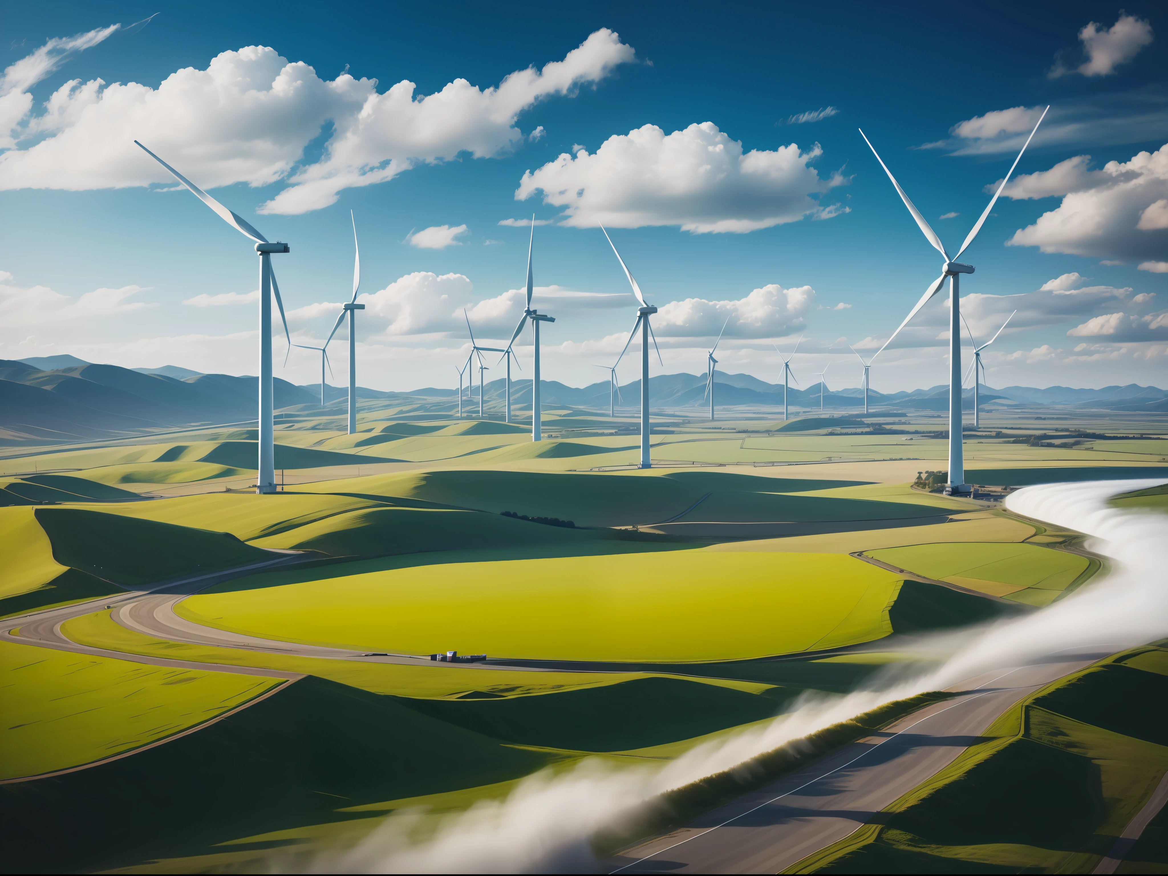 Spinning Landscape, The power of the wind, Use of clean energy, possibility, expresive