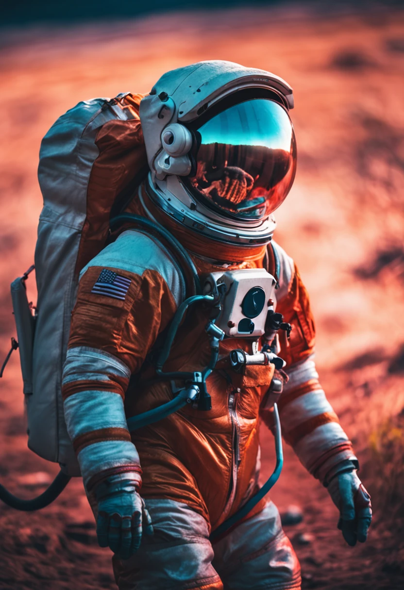 Astronaut walking in the jungle, sony a7r, 50mm lens, morningglow, 8K