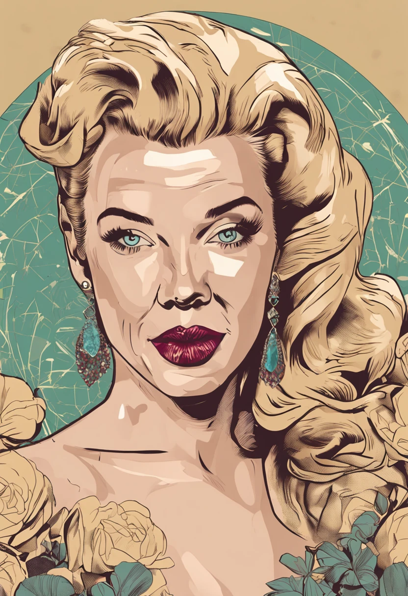 Marilyn Monroe, Vintage style , Ultra-fine plant stone, Draftsman lines, Digital illustration, Heavy ink, Minimalist botany, Beautiful and beautiful illustration masterpiece, Topaz AI post-editing，of a real，Facial features are carefully depicted，Realistic skin texture，Dark style，depth of fields，high light，Real light，Ray traching，oc rendered，Hyper-realistic，best qualtiy，8K，Works of masters，super-fine，Detailed pubic hair，Correct anatomy，sharp focus on eyes，Bokeh，Facial features are carefully depicted