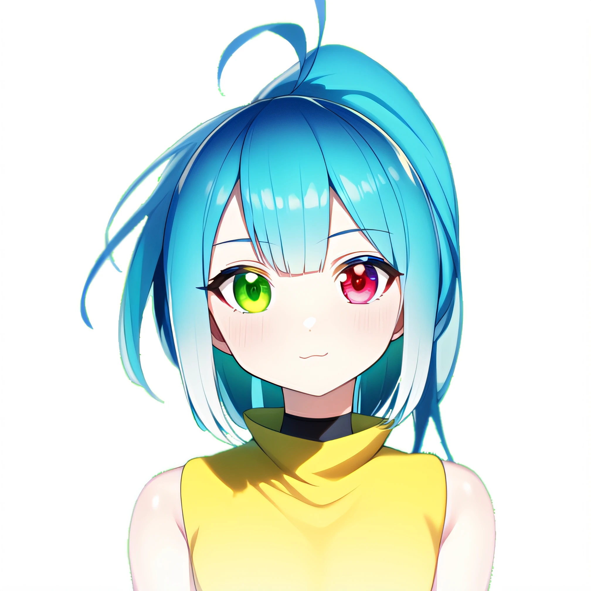 Close up portrait of a person with blue hair and green eyes, Anime style. 8K, anime styled 3d, anime moe art style, hatsune miku portrait, Mikudayo, Anime girl with teal hair, live2d virtual youtuber model, Stylized anime, 2 d anime style, anime style 4 k, render of a cute 3d anime girl