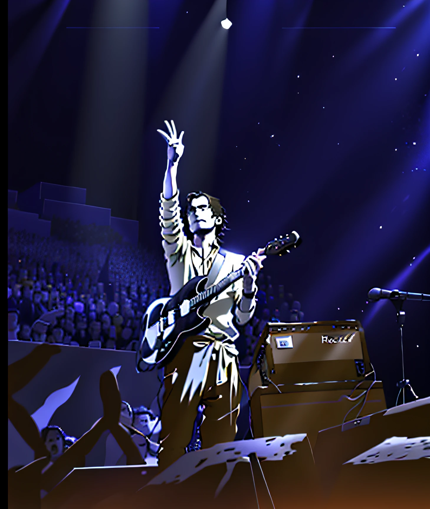 The Arafed man holds a guitar and microphone in front of a crowd, concert footage, Tom York (guitar), YouTube video screenshots, live, Execution, he is a rockstar, jonny greenwood, concert photo, Tom York, Live concerts, Hozier, Radiohead singer Tom York, Eddie, hsiao-ron