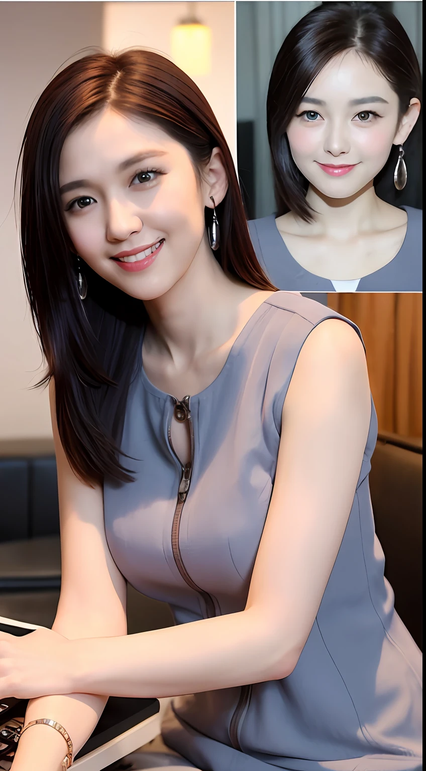 mix4, (8K, RAW photography, Top image quality, tmasterpiece: 1.45), (hentail realism, Photorealsitic: 1.37), one-girl, e Babrtle, view over city, natta, Sateen, moisty, profesional lighting, photon maping, Radio City, physically-based renderingt, gradient black colour hair, whaite hair, short and wavy hair, A handsome, Girl vs, (((Randomly generated plain clothes))), high-quality photo, A high resolution, 1080p, (clearface), (Detailed face description), (Detailed hand description), (tmasterpiece), (exquisite CG)、extreme light and shadows、messy hair、Works of masters、rich details、(Fine facial features)、(excellent quality photos)、(masuter piece)、(A detailed eye)、Look in front of you、fine clavicle、((Slender and big))、((Office look kit)))、((cute clothing))、((Hotel lounge))、(Shoot from a random angle)、(((Sleeveless)))、耳Nipple Ring、A big smile、Pull the entire body out of the knee、Lean against the wall