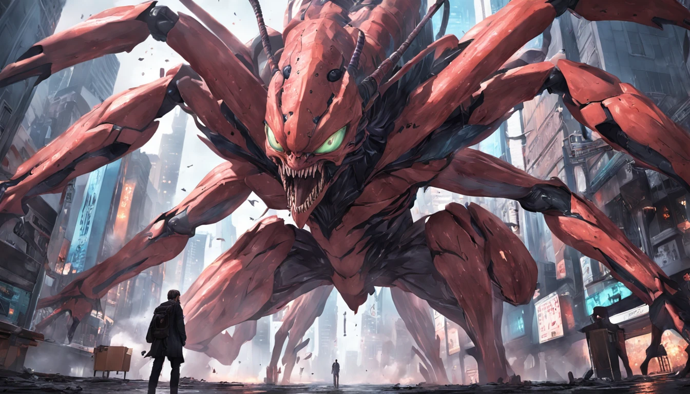 Cinematic graphics,Invading aliens,Invasive insects,8 legs,uncanny,blood vess,,Murderous,Full body like,combats,The city was destroyed,of a real,Facial features are carefully depicted,Realistic skin texture,Dark style,depth of fields,high light,Real light,Ray traching,oc rendered,Hyper-realistic,best qualtiy,8K,Works of masters,super-fine,Detailed pubic hair,Correct anatomy,sharp focus on eyes,Bokeh,Facial features are carefully depicted