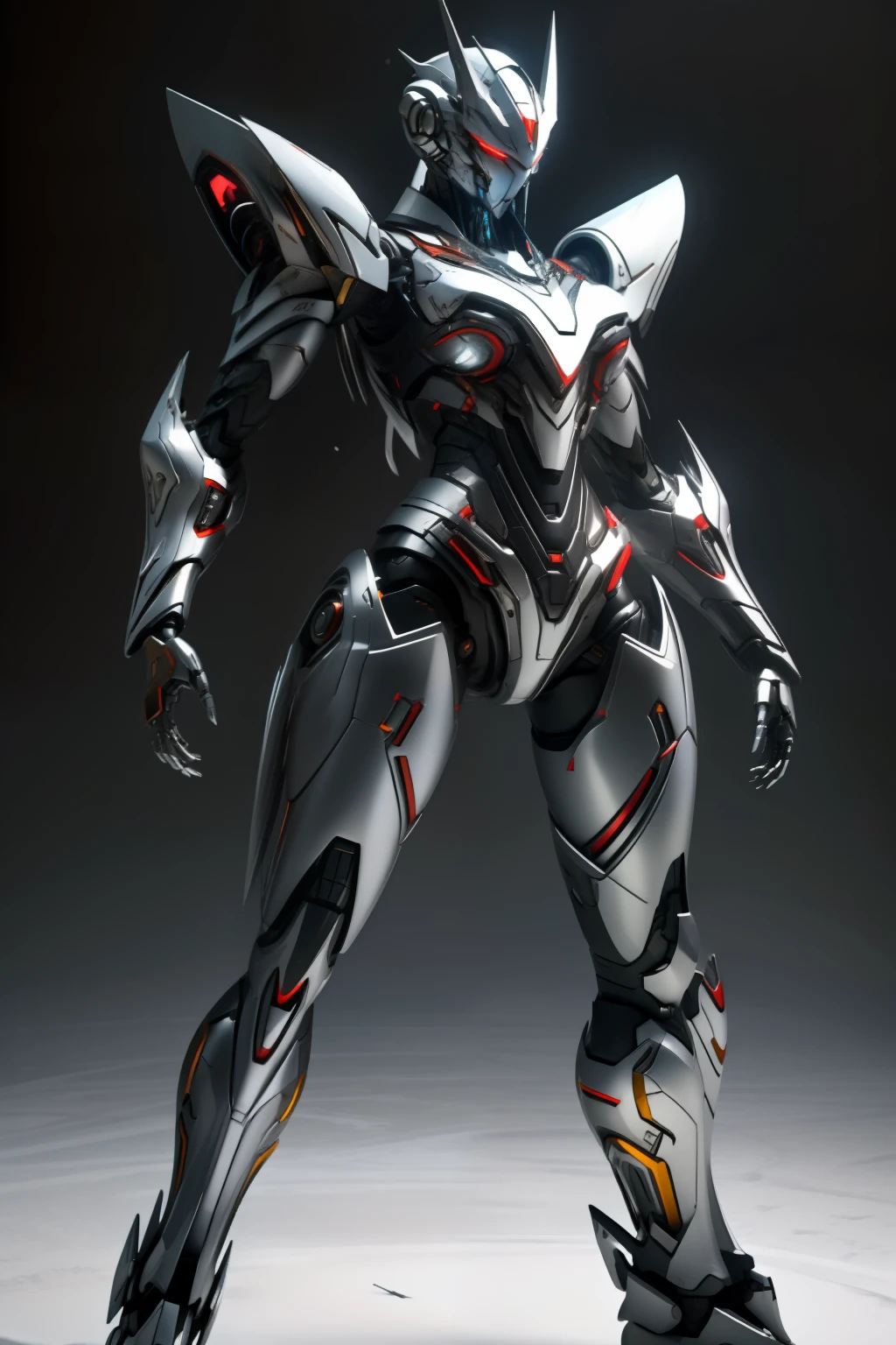 masterpiece、top-quality、hight resolution、cyberpunked、Real with creativity、Full body of metal body、Slender woman、Beast Woman、Ultraman、snow-white body、(Stance:1.1)、Biomechanics、 Megacities of the future、Dramatic Lighting、