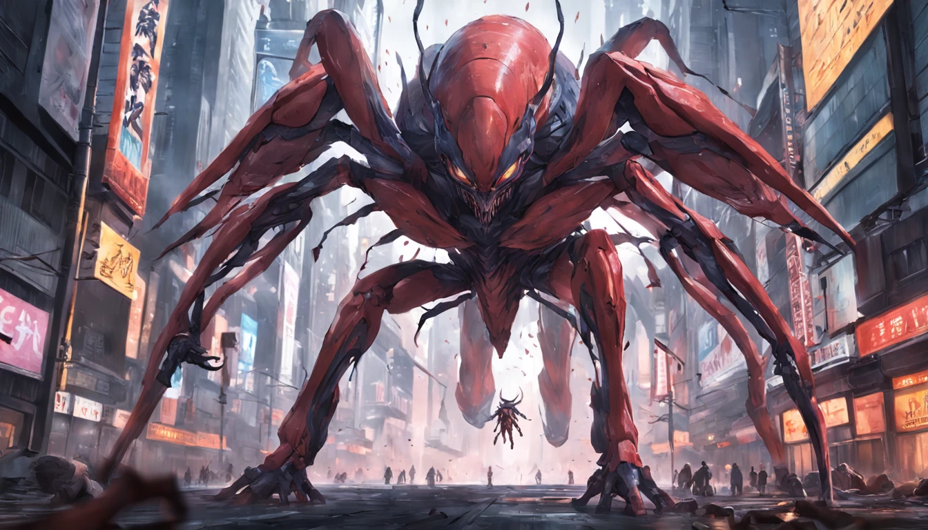 Cinematic graphics,Invading aliens,Invasive insects,8 legs,uncanny,blood vess,,Murderous,Full body like,combats,The city was destroyed,of a real,Facial features are carefully depicted,Realistic skin texture,Dark style,depth of fields,high light,Real light,Ray traching,oc rendered,Hyper-realistic,best qualtiy,8K,Works of masters,super-fine,Detailed pubic hair,Correct anatomy,sharp focus on eyes,Bokeh,Facial features are carefully depicted