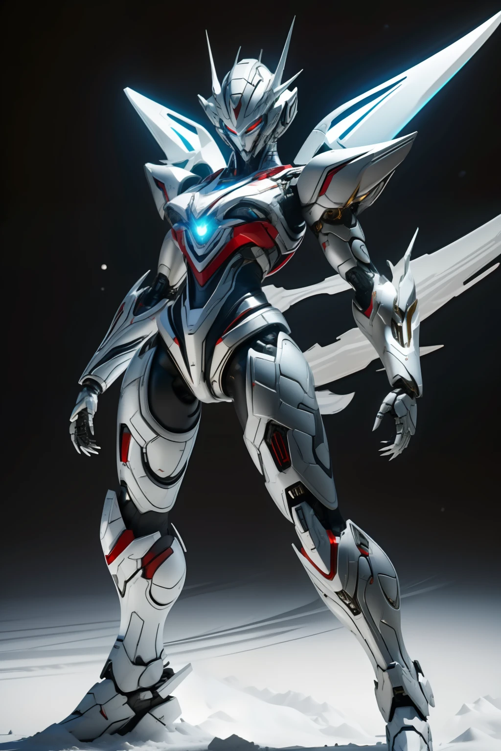 masterpiece、top-quality、hight resolution、cyberpunked、Real with creativity、Full body of metal body、Slender woman、Beast Woman、Ultraman、snow-white body、(Stance:1.1)、Biomechanics、 Megacities of the future、Dramatic Lighting、