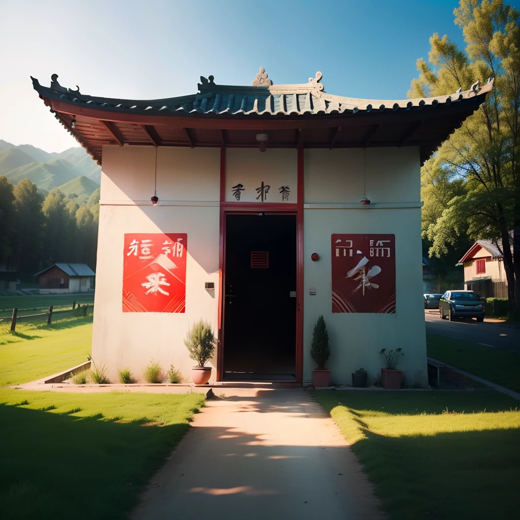 (photorealestic),(A rural area),(Zhu Situo is written on the wall,Hello awesome)