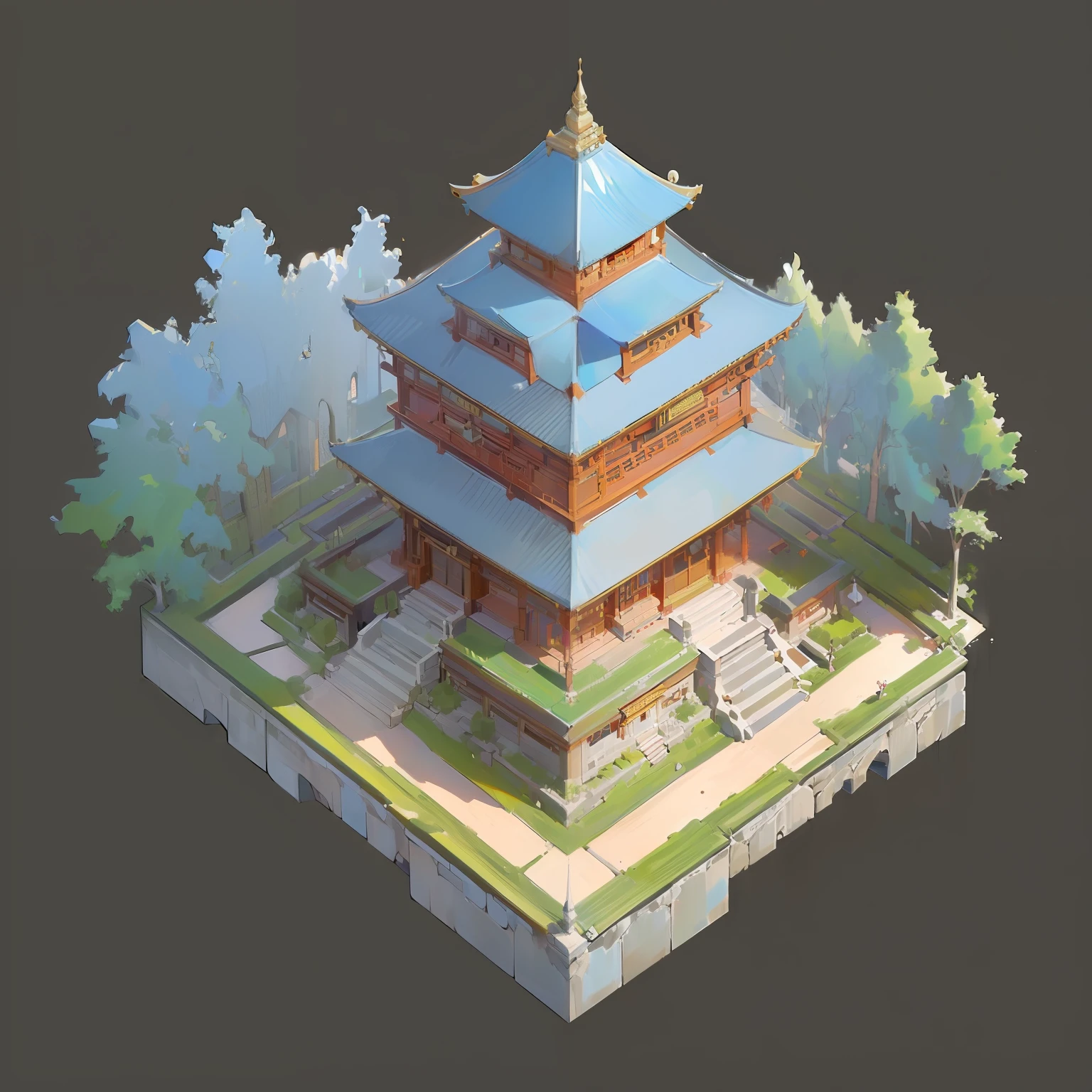 (isometric:1.5), (masterpiece, top quality, best quality, official art, beautiful and aesthetic:1.2),(16k, best quality, masterpiece:1.2),architecture, [:(black background:1.5):30],, east asian architecture, (simple background:1.5), scenery, no humans, stairs, building, wall, doorstep buildings, stairs, Chinese architecture