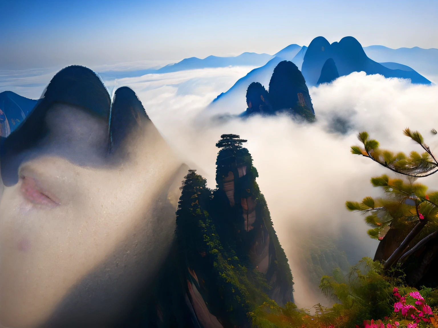 Huashan，Cloud fog，mountain peaks。