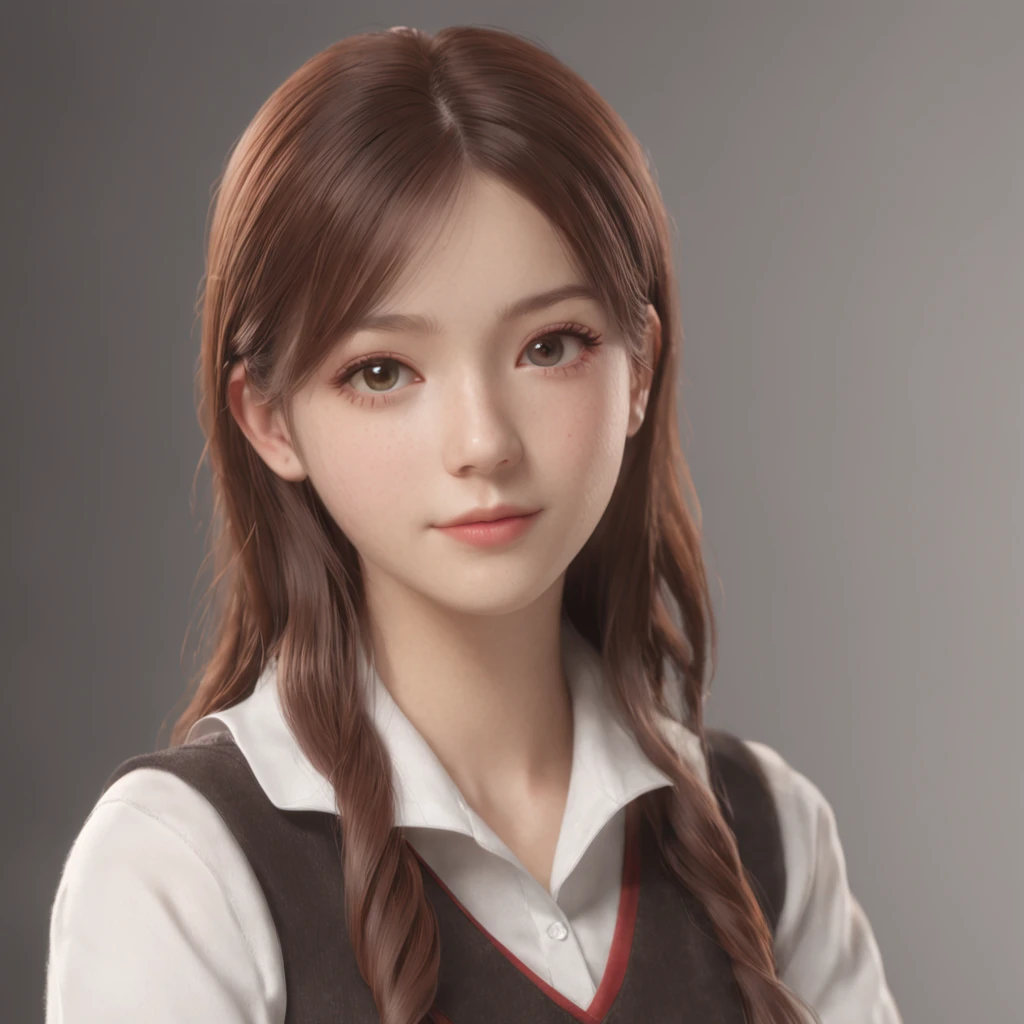 there is a woman sitting on a chair in a room, a hyperrealistic schoolgirl, a hyperrealistic schoolgirl, Realistic Schoolgirl, real life anime girl, photorealistic anime, beautiful anime high school girl, realistic young anime girl, realistic anime 3 d style, Hyper realistic anime, photorealistic anime girl render, charming anime girls, Anime. Soft lighting