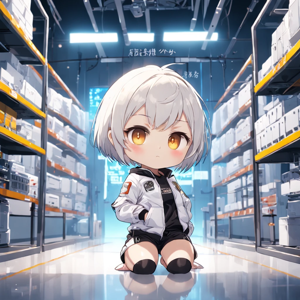((Little girl working in accelerator lab))、White shorthair chibi、Pixie Cut Chibi、Chibi in shorts, Chibi,