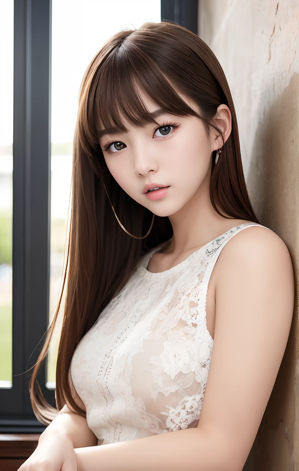 top-quality、masterpiece、(Realism:1.2)、 1 人、brown haired、Brown-eyed、A detailed face、beautidful eyes、a 18 year old girl