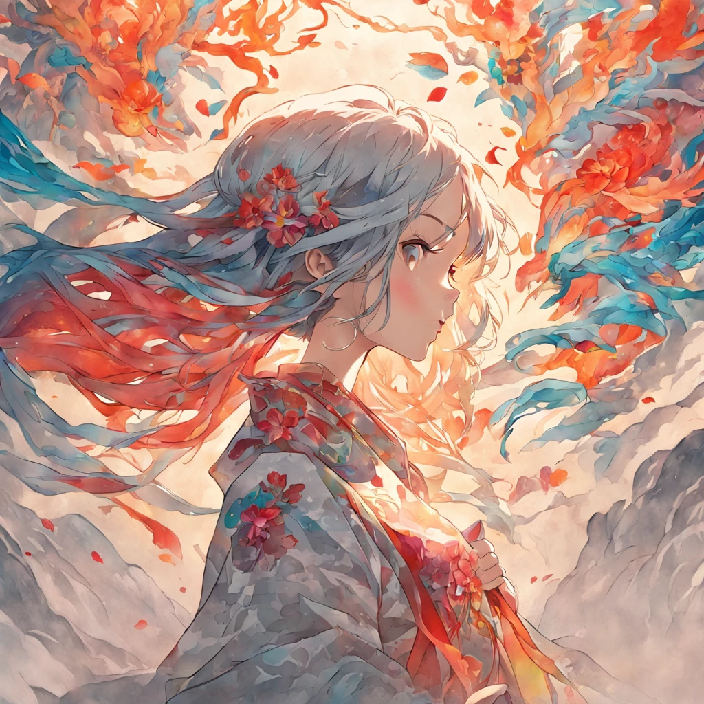 (White background:1.4),(Silhouette of a girl, Eyes closed, colorfull long hair, Oriental elements),(Chinese illustration:1.3,paper art:1.3, Quilted paper art:1.2),( reasonable design, Clear lines, High sharpness,Best quality, Very detailed, Masterpiece, movie light effect, 4K )
