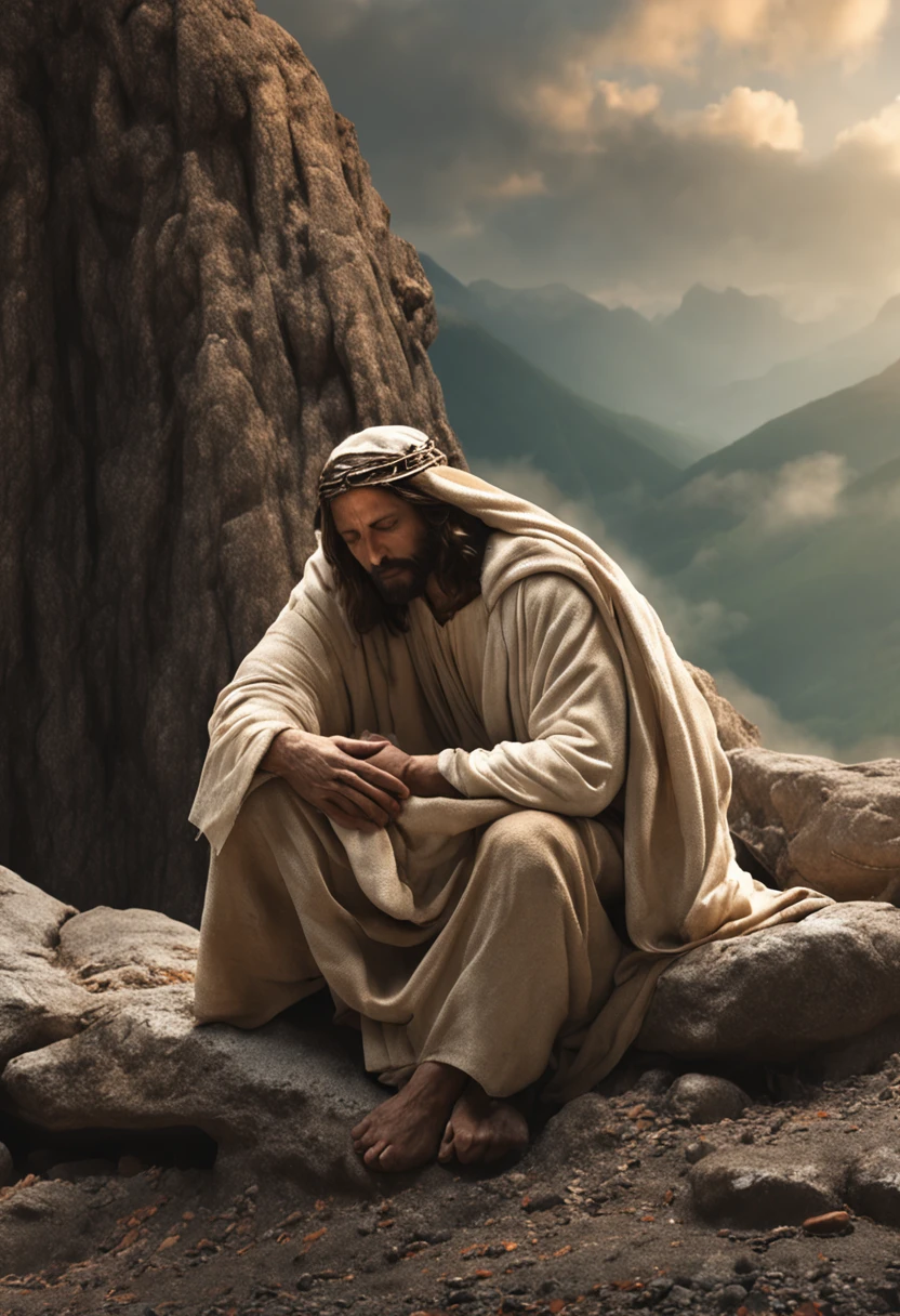 Jesus Christ embracing weeping people, imagem ultrarealista e cinematografica, in the best resolution, como se fosse ao vivo