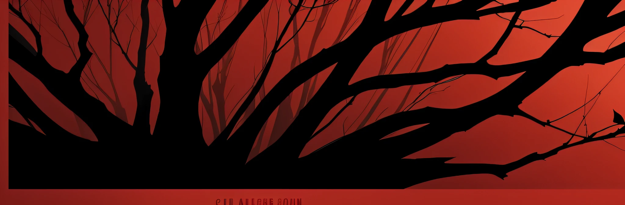 Close-up of poster background，The main color is Chinese red，The color is bright，Strong contrast，Full of atmosphere，The color uses red heavily，black andwhite，Strong contrast，The silhouette is clean and neat，The text is centered as a whole，English，central composition，Silhouette of a branch in the upper right corner，flat art，Very balanced，