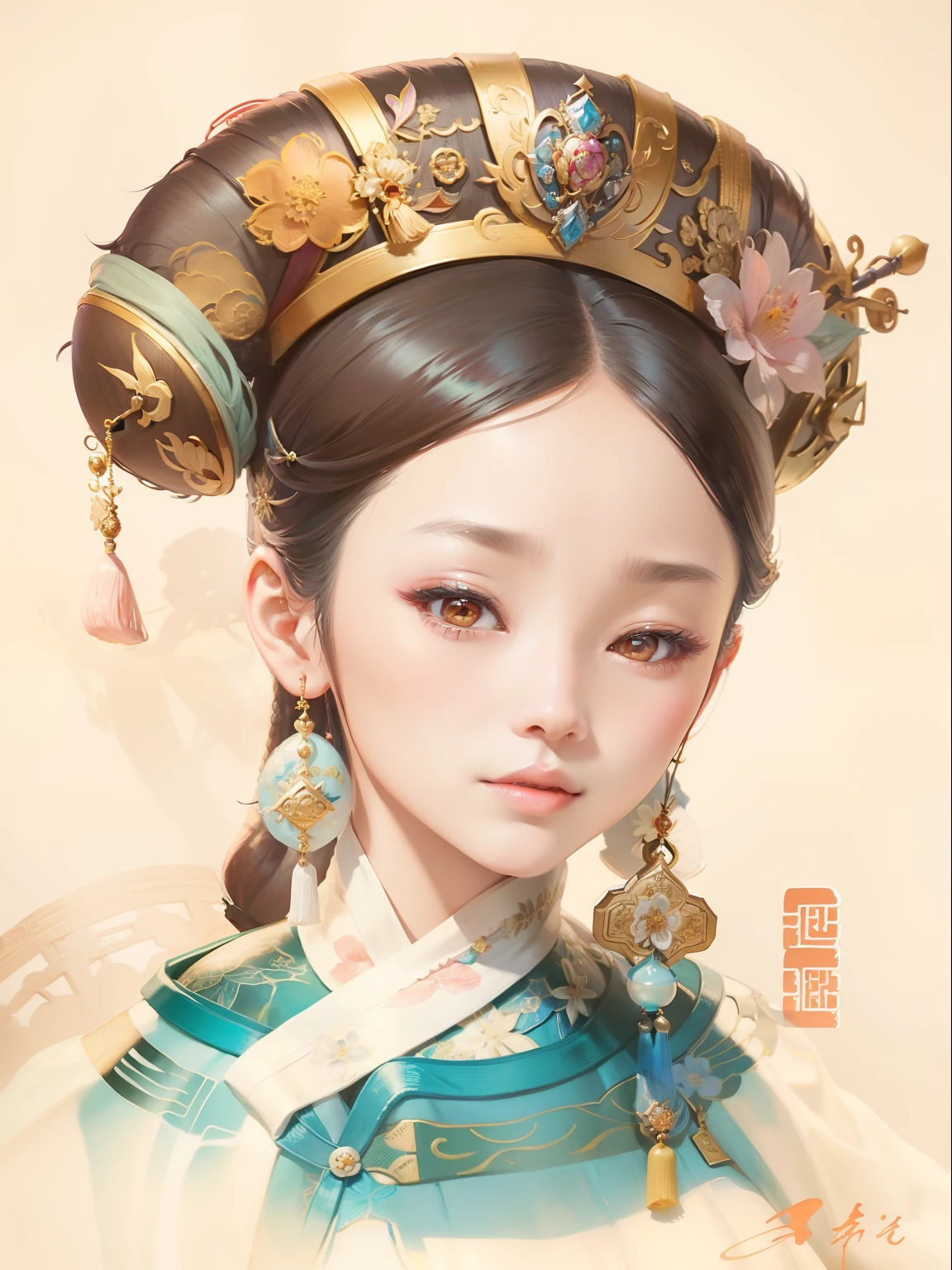 a painting of a woman with a flower in her hair, palace ， a girl in hanfu, by Lü Ji, beautiful render of tang dynasty, ancient asian dynasty princess, by Zhang Shunzi, chinese style painting, by Hua Yan, chinese costume, beautiful character painting, dilraba dilmurat, queen of the sea mu yanling, by Miao Fu