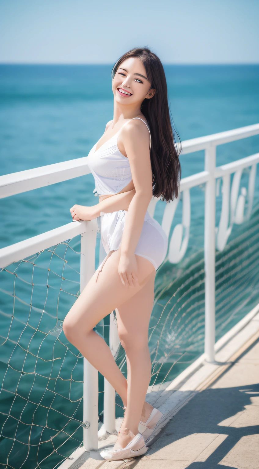 8K，stunning ocean view，with blue sky and white clouds，on yacht，The beauty of mixed races，Jade body，Huge breasts(Round breasts)，Thoroughly exposed,Beautiful round breasts,Curvy,Slim,seductiv{An extremely delicate and beautiful girl}, {{{Masterpiece}}}stunning curves：Show off the most attractive curves of the sexy beauty body，Highlight their perfect posture。Enchanting light and shadow：Use light and shadow effects to highlight the charm and allure of sexy beautiful dolls。Slim waist and red lips：Highlight the sexy beauty slender waist sexy lip features，Add to their charming temperament。Cool outfit：Show the confidence and charm that sexy beauties exude when wearing cool clothes。attention-grabbing：Through bright colors、Unique shapes and other elements attract the attention of the audience，Highlight their unique temperament。perfectly proportions：Perfect body proportion，Highlight sexy beauty，Show their elegance and confidence。A thousand flavors：By gestures、A way to express sexy charm and style, Such as eyes。The mood shifts：Through different scenarios、Echo the context，Create diverse artistic conceptions，Show the multifaceted nature of sexy beauty。