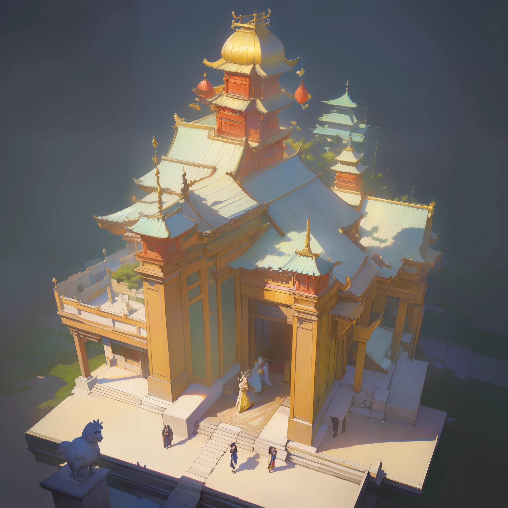(isometric:1.5), (masterpiece, top quality, best quality, official art, beautiful and aesthetic:1.2),(16k, best quality, masterpiece:1.2),architecture, [:(black background:1.5):30],, east asian architecture, (simple background:1.5), scenery, no humans, stairs, building, wall, doorstep buildings, stairs, Chinese architecture,Doorway statue