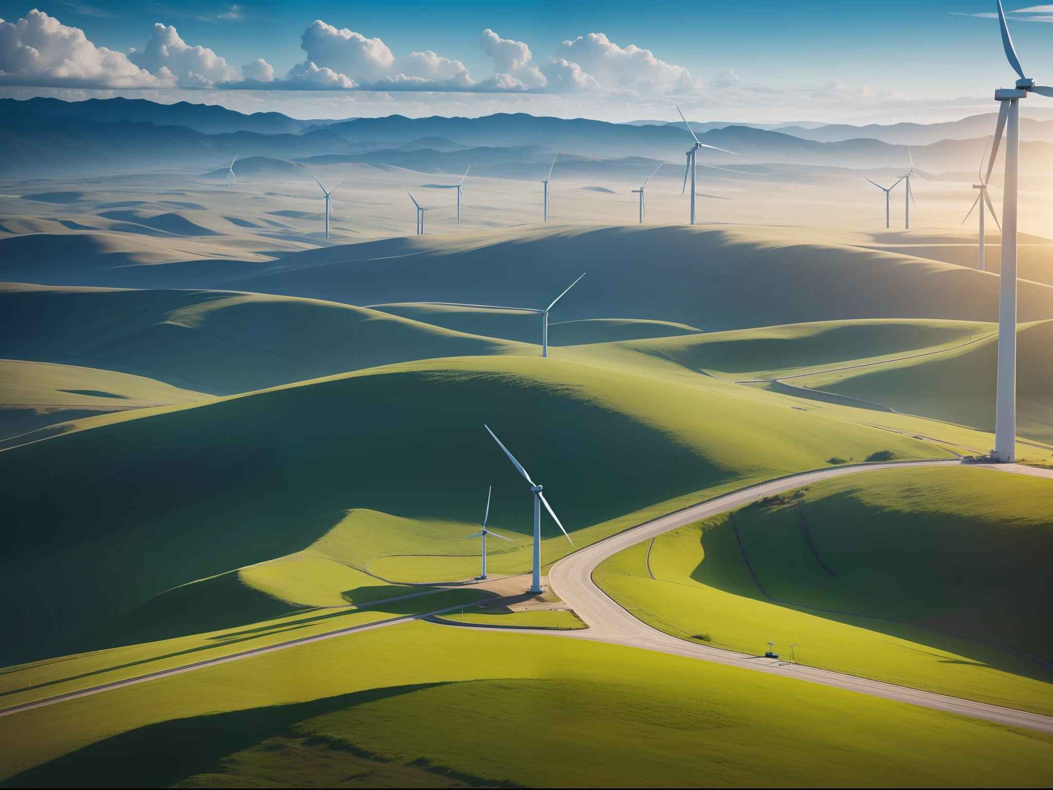 Spinning Landscape, The power of the wind, Use of clean energy, possibility, expresive