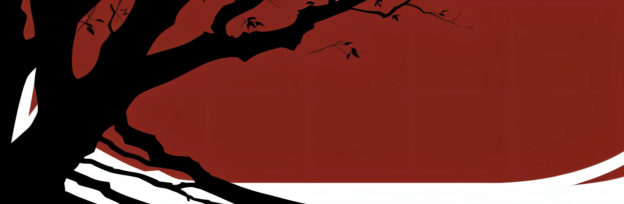 Close-up of poster background,The main color is Chinese red,The color is bright,Strong contrast,Full of atmosphere,The color uses red heavily,black andwhite,A small amount of cyan English,Strong contrast,The silhouette is clean and neat,The text is centered as a whole,English,central composition,Silhouette of a branch in the upper right corner,flat art,Very balanced,