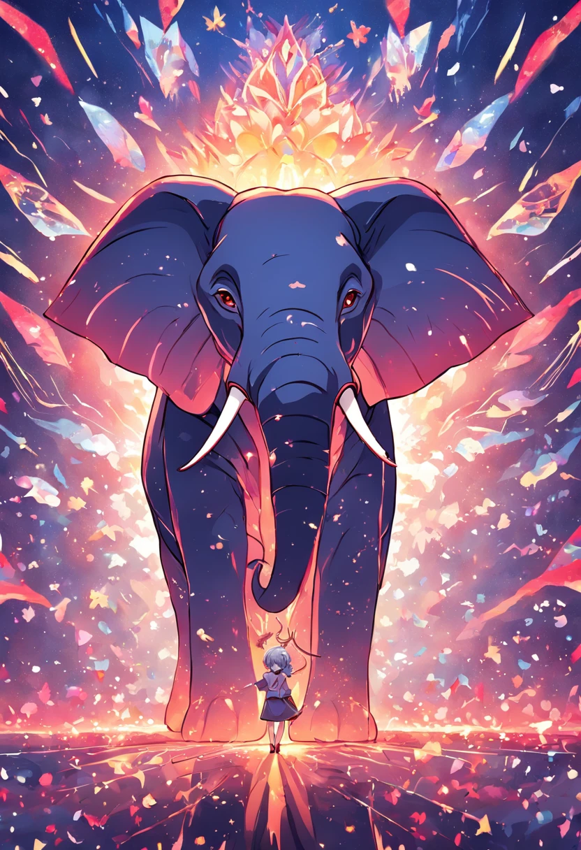 A kaleidoscope radiating joy with a majestic elephant head at the center vector, illustration