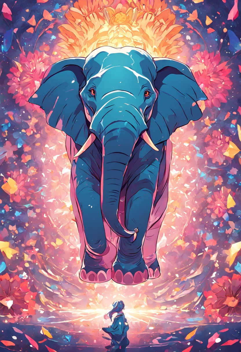 A kaleidoscope radiating joy with a majestic elephant head at the center vector, illustration