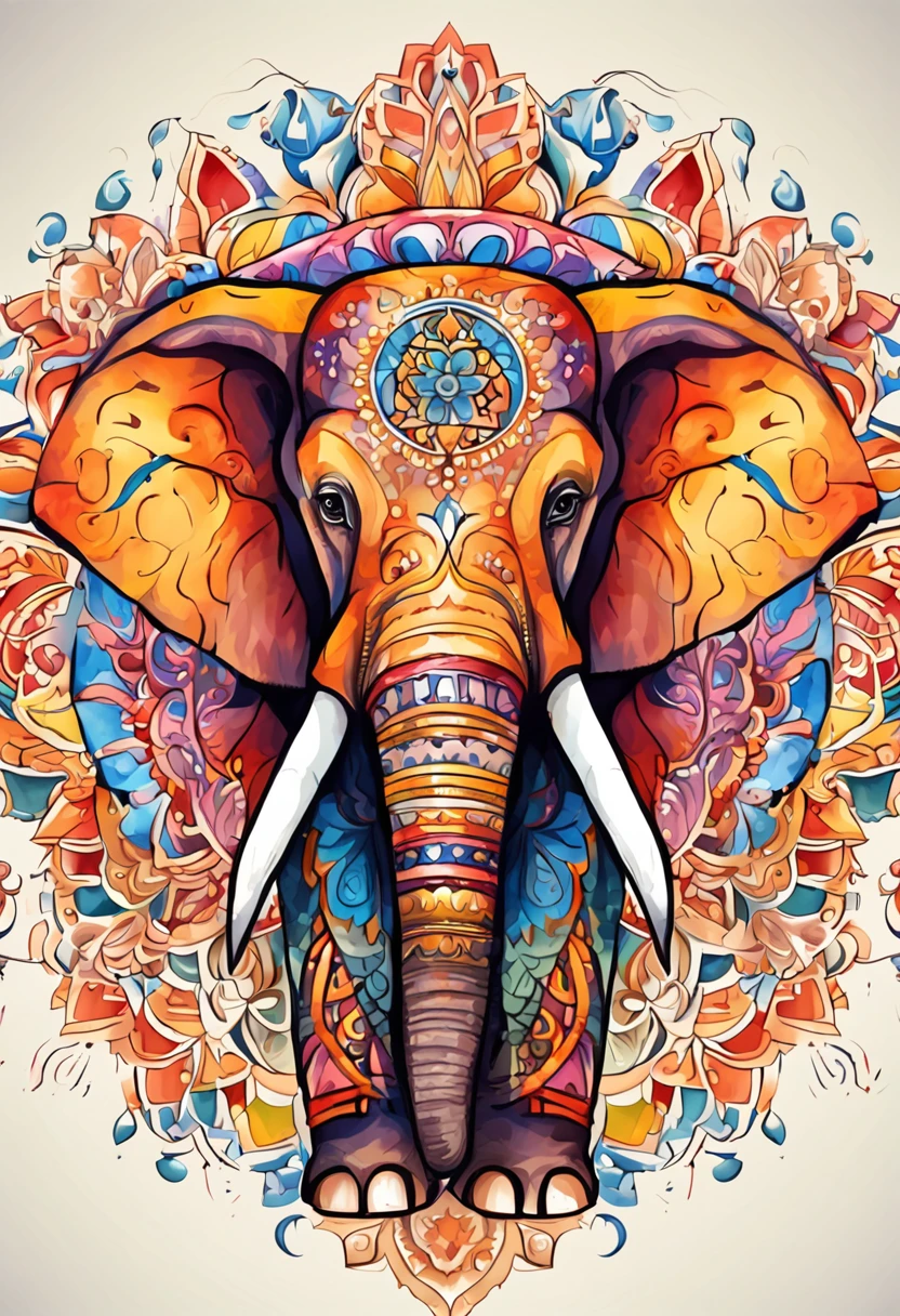 A kaleidoscope radiating joy with a majestic elephant head at the center vector, illustration