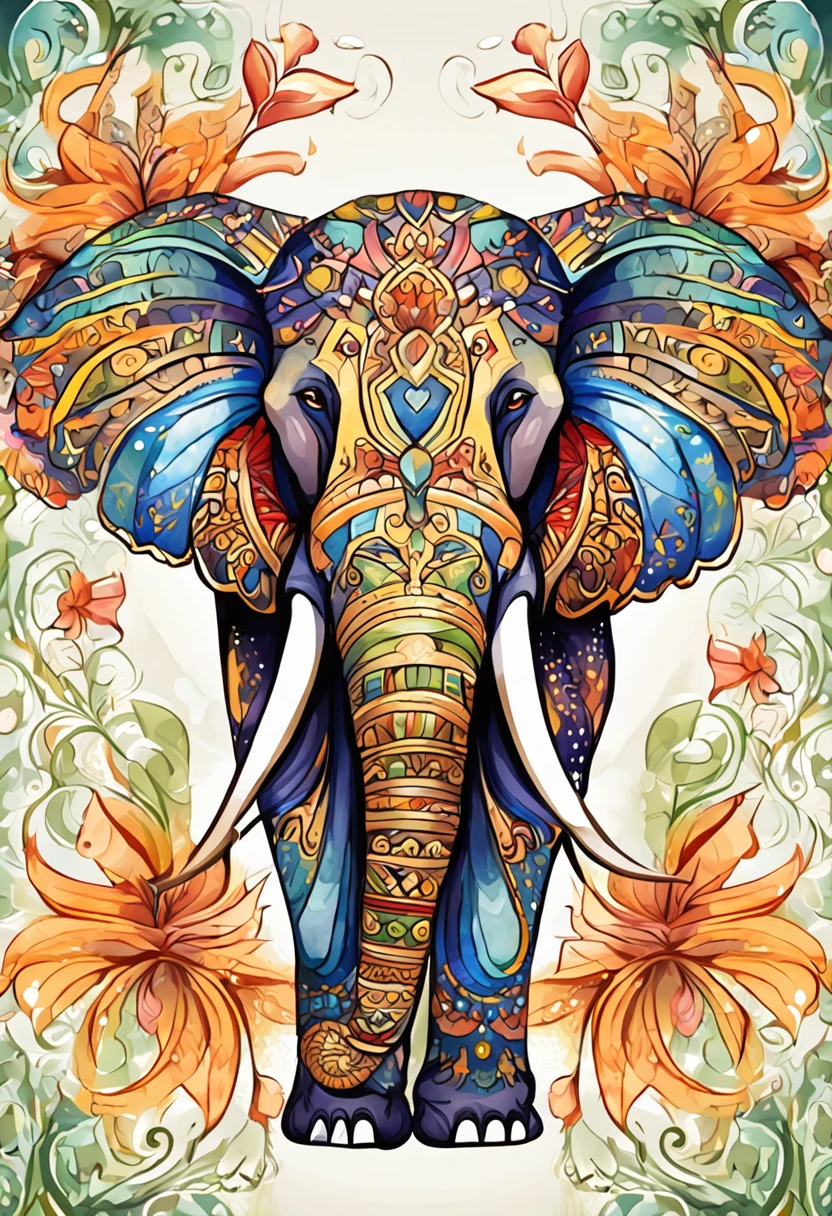 A kaleidoscope radiating joy with a majestic elephant head at the center vector, illustration