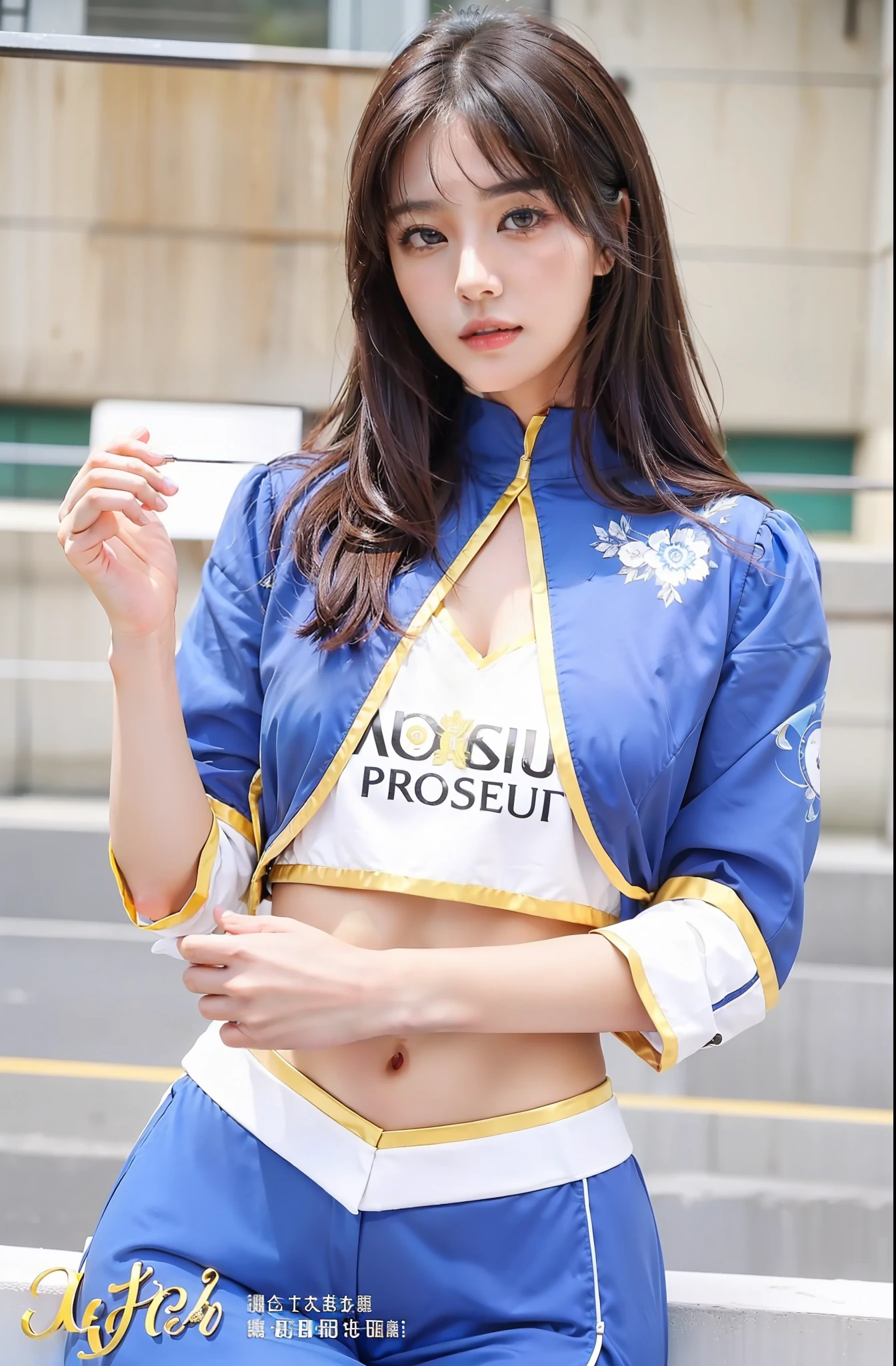 (top-quality、8k、masterpiece:1.3)、Beautiful Women in Perfect Figure:1.4、dark brown hair、extremely detailed face and skin、A detailed eye、二重まぶた、huge tit