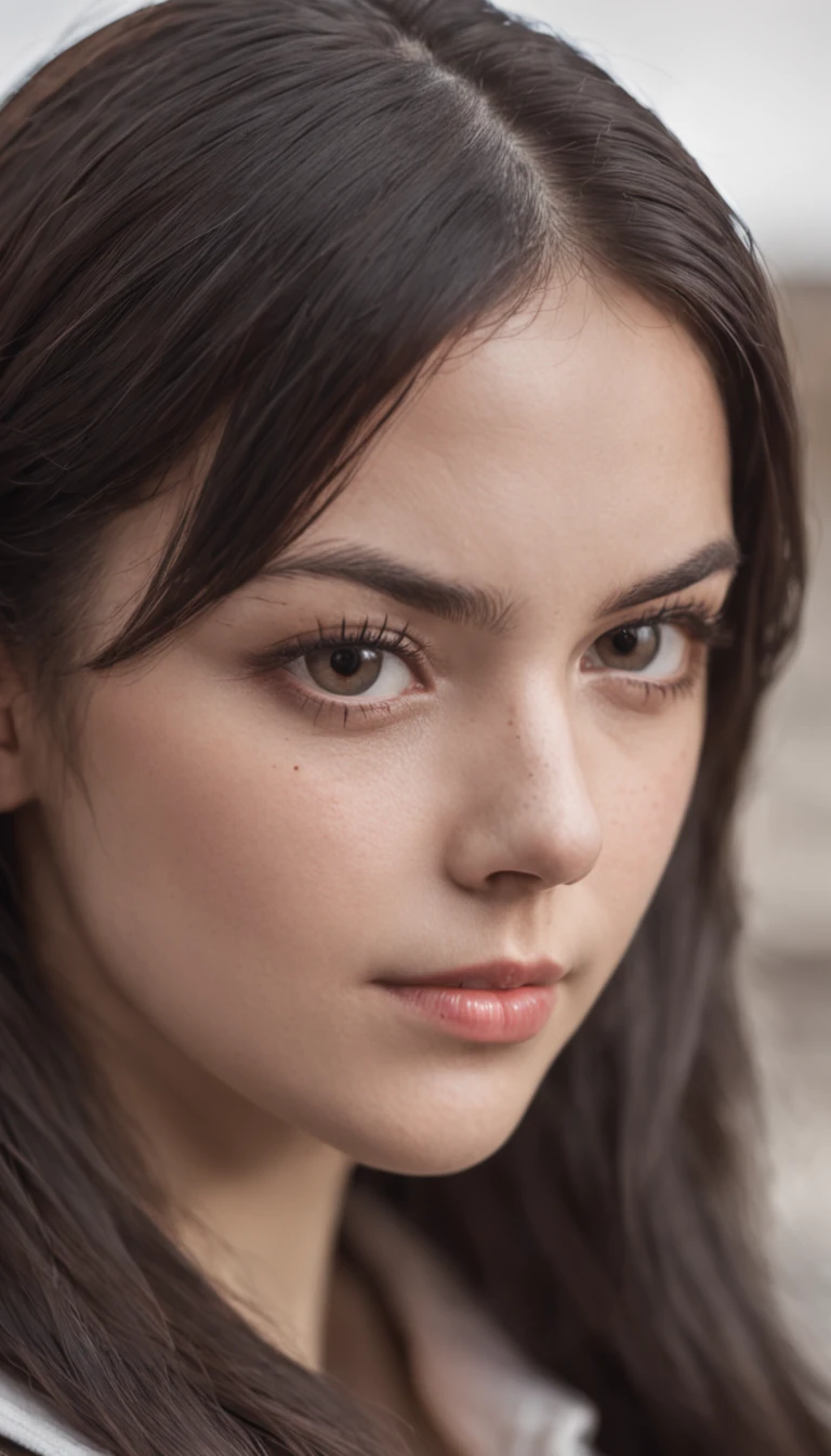 A close-up portrait of a young woman with long, dark hair, wearing a headset and gaming controller. She has a determined expression on her face, and her eyes are focused on the screen.