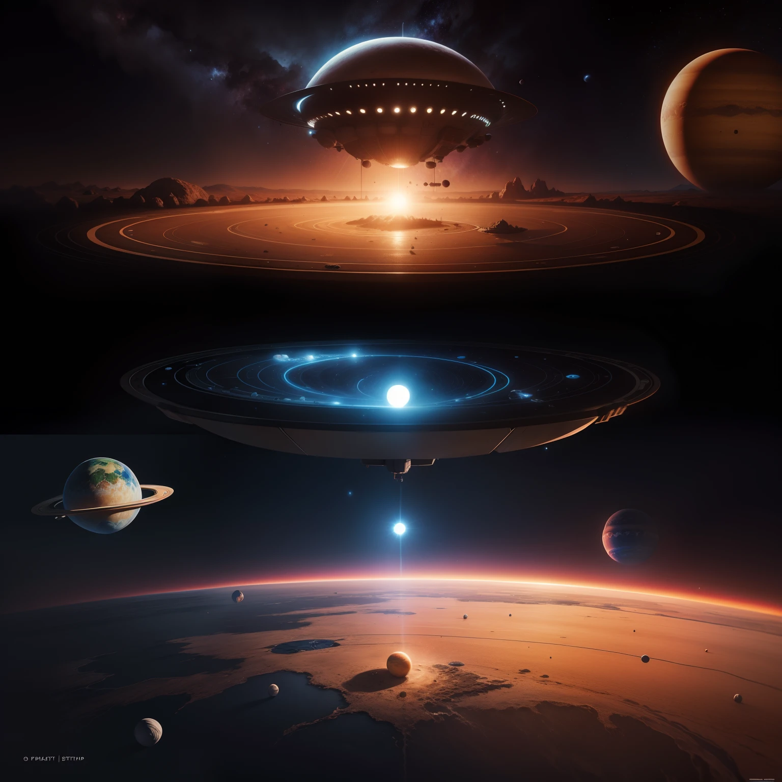 Map of the eight planets of the solar system,An alien warship visits