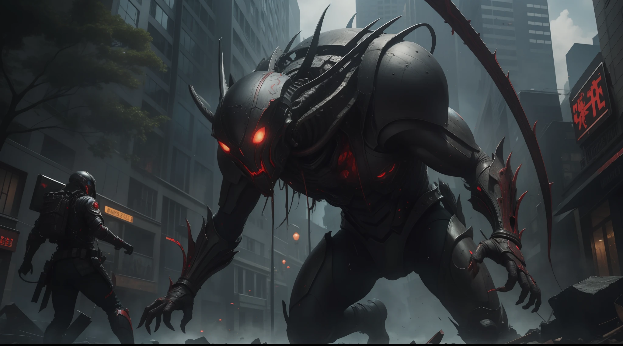 Invading aliens，Invasive insects，8 legs，uncanny，blood vess，，Murderous，Full body like，combats，The city was destroyed，of a real，Facial features are carefully depicted，Realistic skin texture，Dark style，depth of fields，high light，Real light，Ray traching，oc rendered，Hyper-realistic，best qualtiy，8K，Works of masters，super-fine，Detailed pubic hair，Correct ???????，sharp focus on eyes，Bokeh，Facial features are carefully depicted