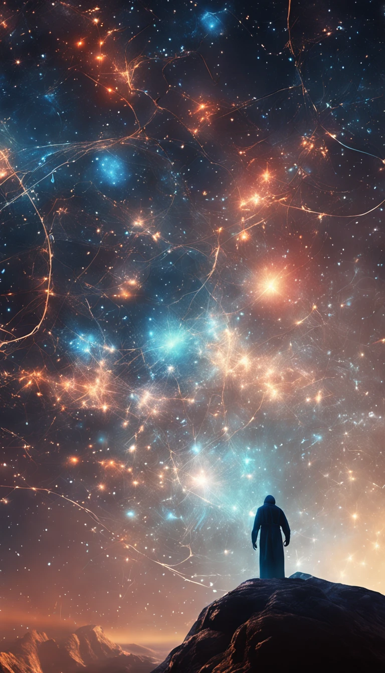 Best quality, Masterpiece, 超高分辨率, (photograph realistic:1.4), surrealism, Dream-like,fusionart, Star Armor,Constellations twinkle , The small universe burns, Blue energy